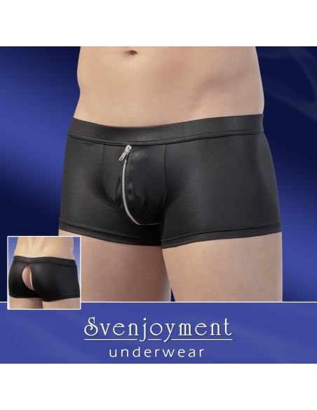 BOXER IN TESSUTO NERO CON ZIP FRONTALE ED APERTURA POSTERIORE