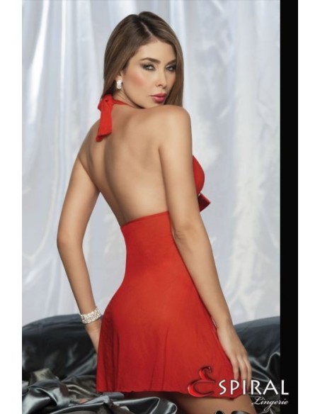 BABY DOLL ROSSO CON FIOCCO IN RASO E PERIZOMA ESPIRAL \"LOVE ME\"