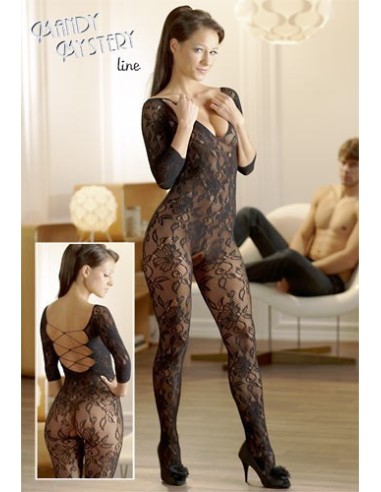 CATSUIT IN PIZZO FLOREALE ED ALLACCIATURA INTESSUTA "LACE CATSUIT" - TAGLIA UNICA