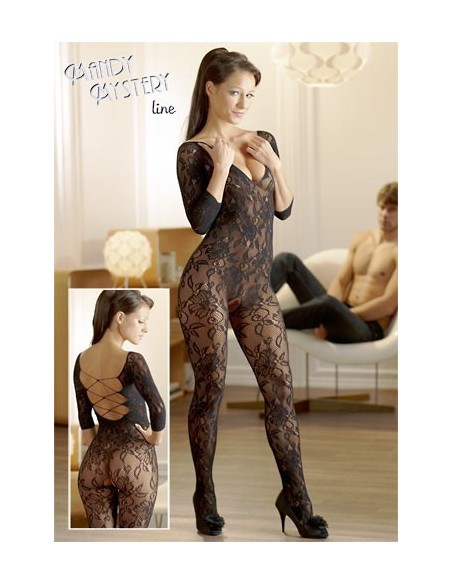 CATSUIT IN PIZZO FLOREALE ED ALLACCIATURA INTESSUTA "LACE CATSUIT" - TAGLIA UNICA