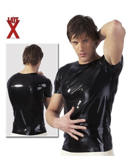 MAGLIA A MANICHE CORTE IN LATEX NERO