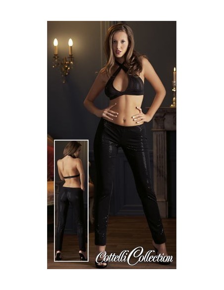 COORDINATO TOP E LEGGINGS IN TESSUTO NERO CON PAILLETTES