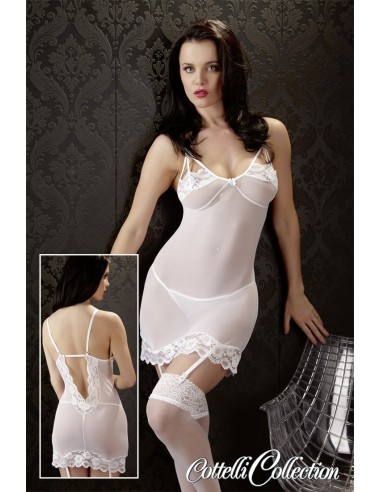 SOTTOVESTE BIANCA IN TULLE E PIZZO CON REGGICALZE E PERIZOMA