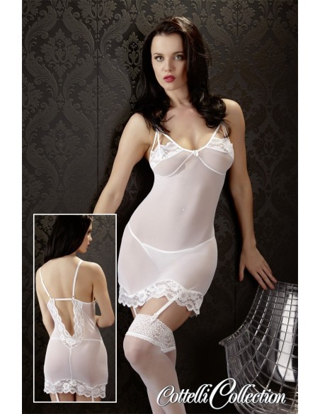 SOTTOVESTE BIANCA IN TULLE E PIZZO CON REGGICALZE E PERIZOMA