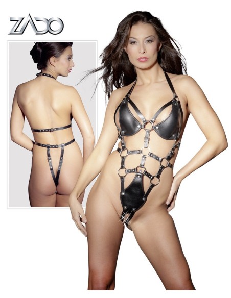 BODY CON CINGHIE IN PELLE E APERTURA SULL'INGUINE