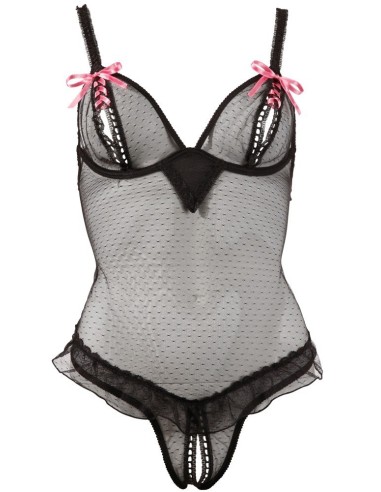 BODY TRASPARENTE RETRO' CON VOLANT E FIOCCHETTI