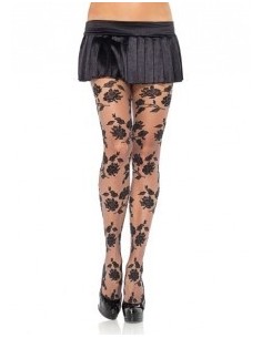 CALZE TRASPARENTI CON DECORAZIONI FLOREALI ROSE NERE - TAGLIA UNICA