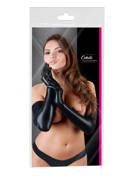 GUANTI LUNGHI IN TESSUTO WETLOOK - TAGLIA UNICA