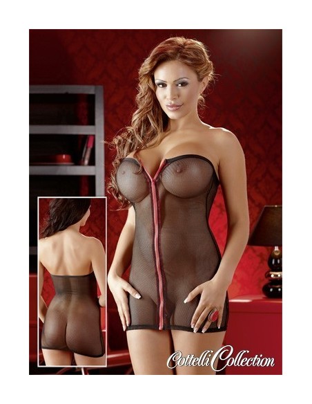 MINI ABITO TUBINO TRASPARENTE CON ZIP ROSSA \"INCANTO\"