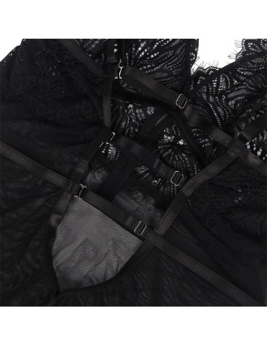 SUBBLIME - BABYDOLL CON SPALLINE REGOLABILI IN PIZZO NERO LXL