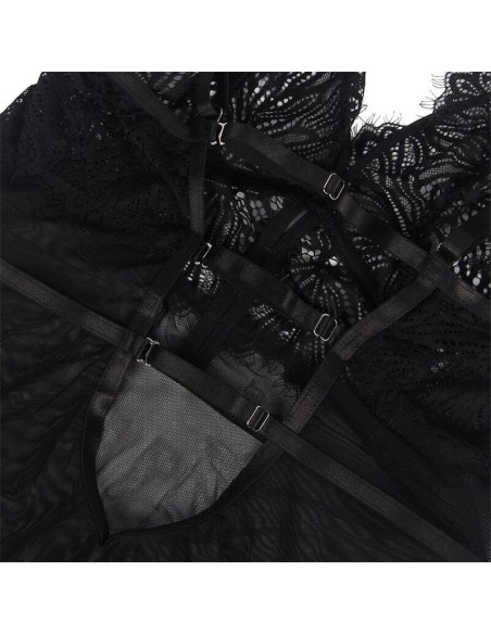 SUBBLIME - BABYDOLL CON SPALLINE REGOLABILI IN PIZZO NERO LXL