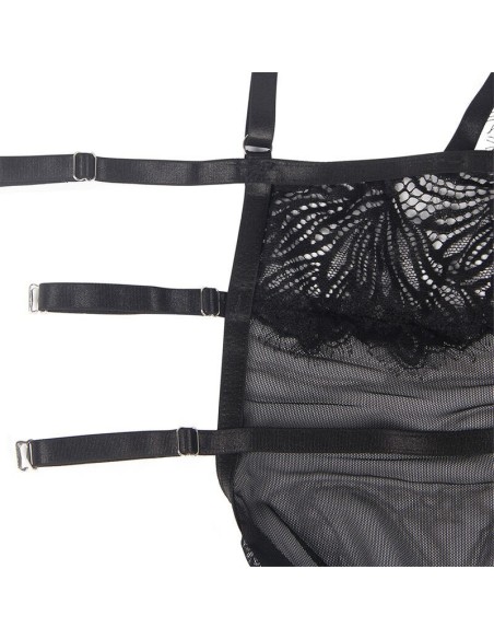 SUBBLIME - BABYDOLL CON SPALLINE REGOLABILI IN PIZZO NERO LXL