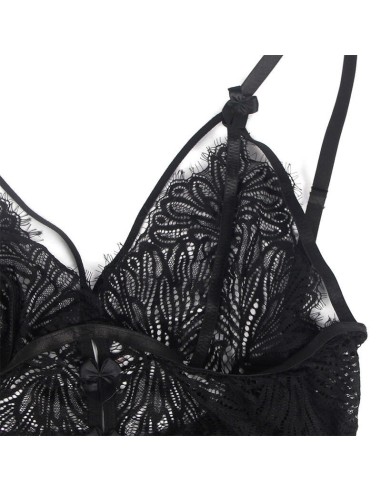 SUBBLIME - BABYDOLL CON SPALLINE REGOLABILI IN PIZZO NERO LXL