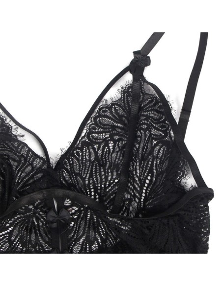 SUBBLIME - BABYDOLL CON SPALLINE REGOLABILI IN PIZZO NERO LXL