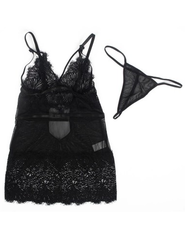 SUBBLIME - BABYDOLL CON SPALLINE REGOLABILI IN PIZZO NERO LXL