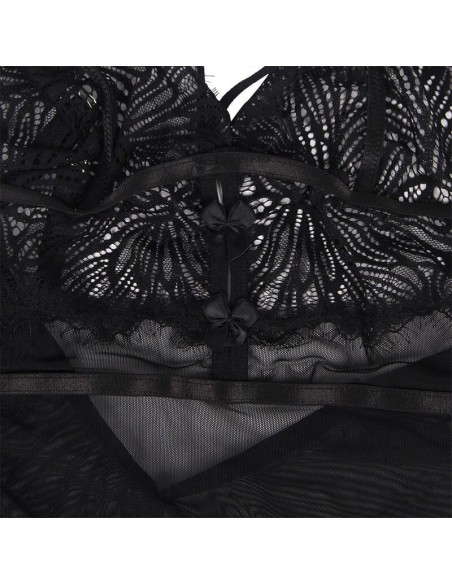 SUBBLIME - BABYDOLL CON SPALLINE REGOLABILI IN PIZZO NERO LXL